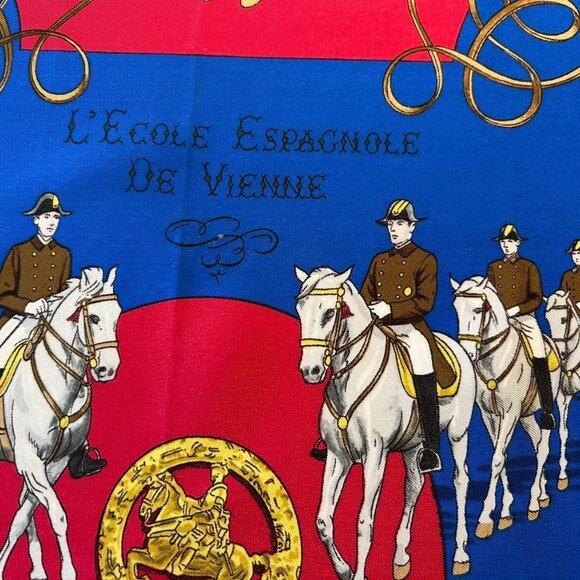 Vintage Hermes L' Ecole Espagnole De Vienne Silk Scarf by Phillipe Ledoux - Picture 10 of 15